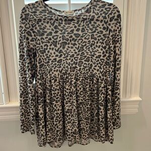 LIME & CHILI *Boutique* Babydoll Leopard Print Long Sleeve Blouse Size S/M